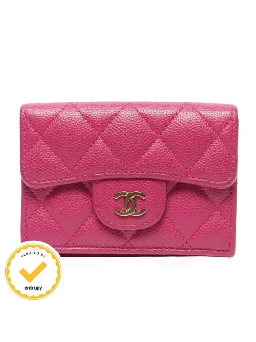 Chanel Trifold Wallet Gold Caviar Leather Quilted
